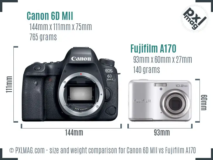 Canon 6D MII vs Fujifilm A170 size comparison