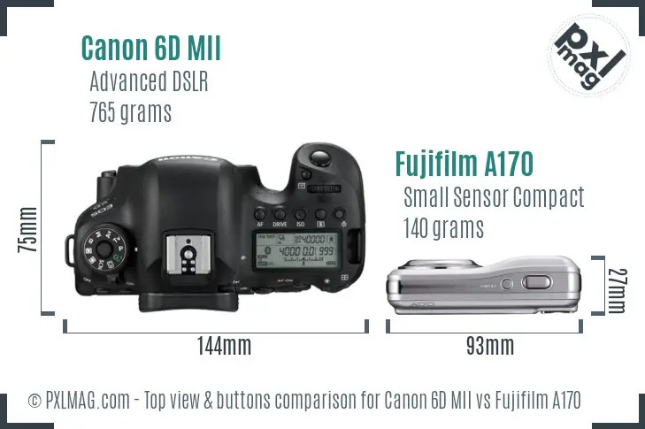 Canon 6D MII vs Fujifilm A170 top view buttons comparison