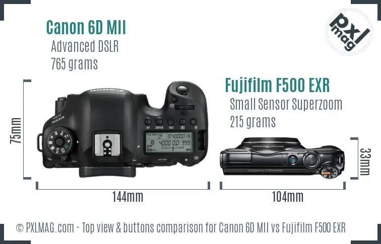 Canon 6D MII vs Fujifilm F500 EXR top view buttons comparison Canon 6D MII vs Fujifilm F500 EXR top view buttons comparison