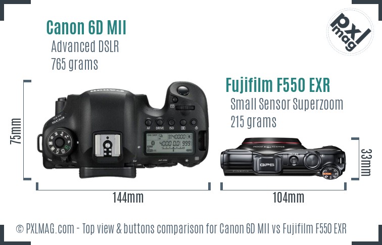 Canon 6D MII vs Fujifilm F550 EXR top view buttons comparison