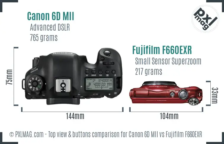 Canon 6D MII vs Fujifilm F660EXR top view buttons comparison