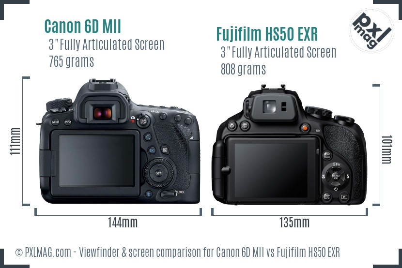 Canon 6D MII vs Fujifilm HS50 EXR Screen and Viewfinder comparison