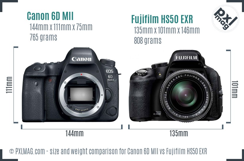 Canon 6D MII vs Fujifilm HS50 EXR size comparison