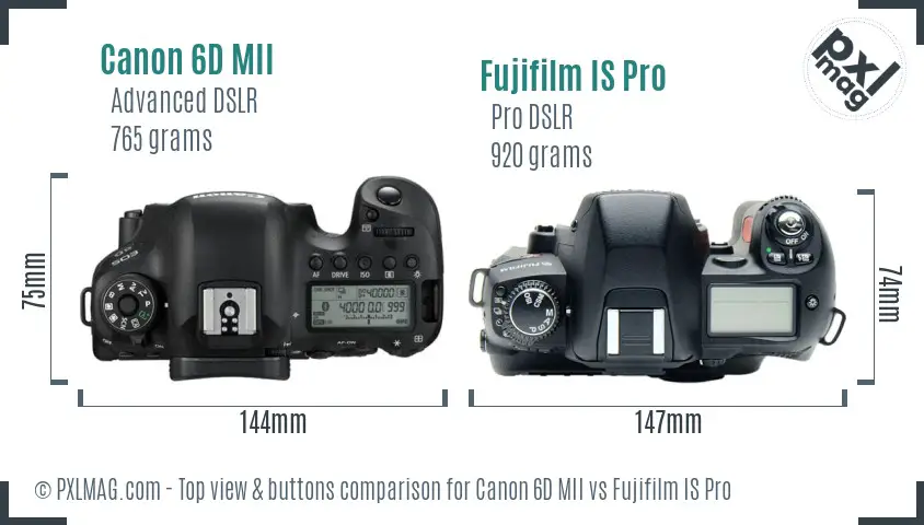 Canon 6D MII vs Fujifilm IS Pro top view buttons comparison Canon 6D MII vs Fujifilm IS Pro top view buttons comparison