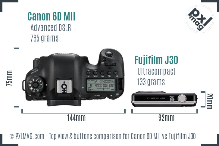Canon 6D MII vs Fujifilm J30 top view buttons comparison