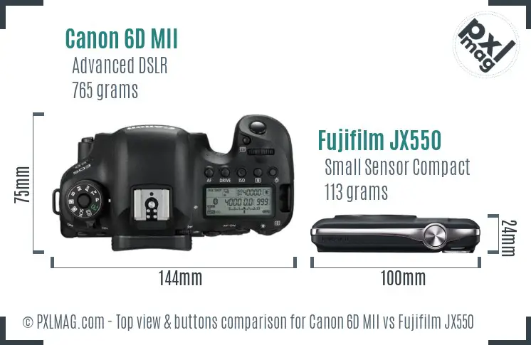 Canon 6D MII vs Fujifilm JX550 top view buttons comparison