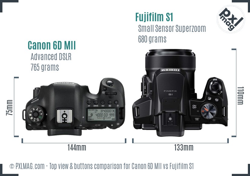 Canon 6D MII vs Fujifilm S1 top view buttons comparison