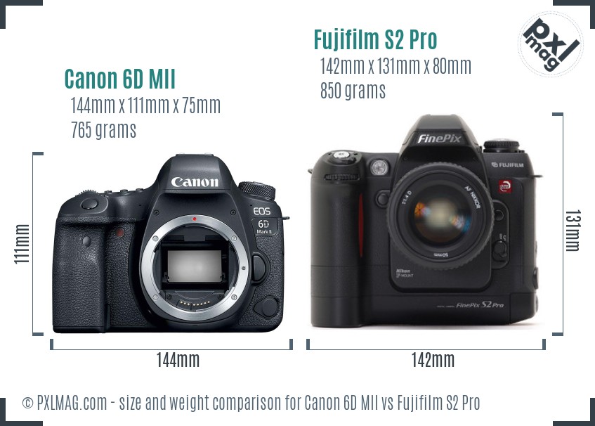 Canon 6D MII vs Fujifilm S2 Pro size comparison Canon 6D MII vs Fujifilm S2 Pro size comparison