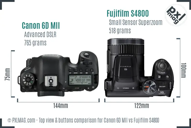 Canon 6D MII vs Fujifilm S4800 top view buttons comparison