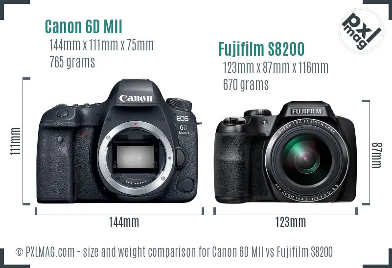 Canon 6D MII vs Fujifilm S8200 size comparison