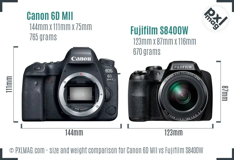 Canon 6D MII vs Fujifilm S8400W size comparison