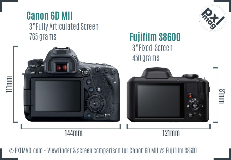 Canon 6D MII vs Fujifilm S8600 Screen and Viewfinder comparison