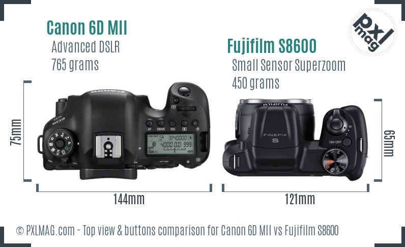 Canon 6D MII vs Fujifilm S8600 top view buttons comparison