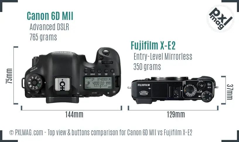 Canon 6D MII vs Fujifilm X-E2 top view buttons comparison Canon 6D MII vs Fujifilm X-E2 top view buttons comparison