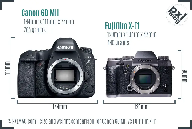 Canon 6D MII vs Fujifilm X-T1 size comparison Canon 6D MII vs Fujifilm X-T1 size comparison