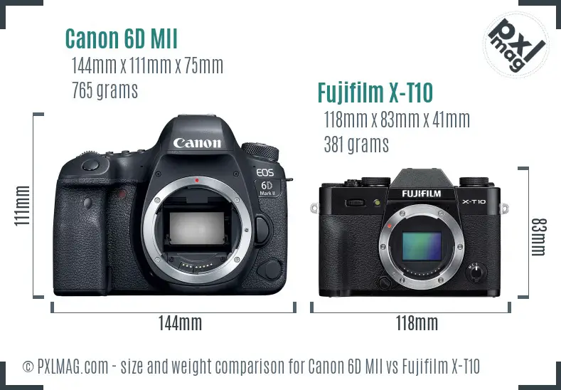 Canon 6D MII vs Fujifilm X-T10 size comparison