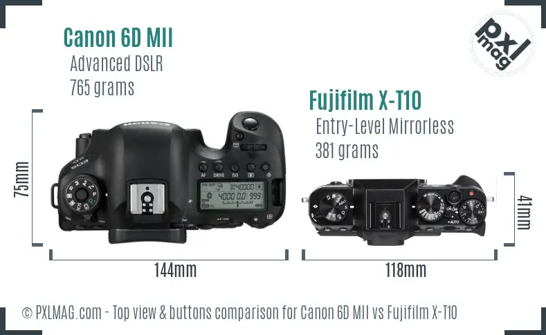 Canon 6D MII vs Fujifilm X-T10 top view buttons comparison