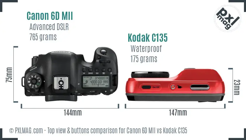 Canon 6D MII vs Kodak C135 top view buttons comparison
