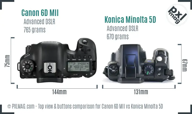 Canon 6D MII vs Konica Minolta 5D top view buttons comparison