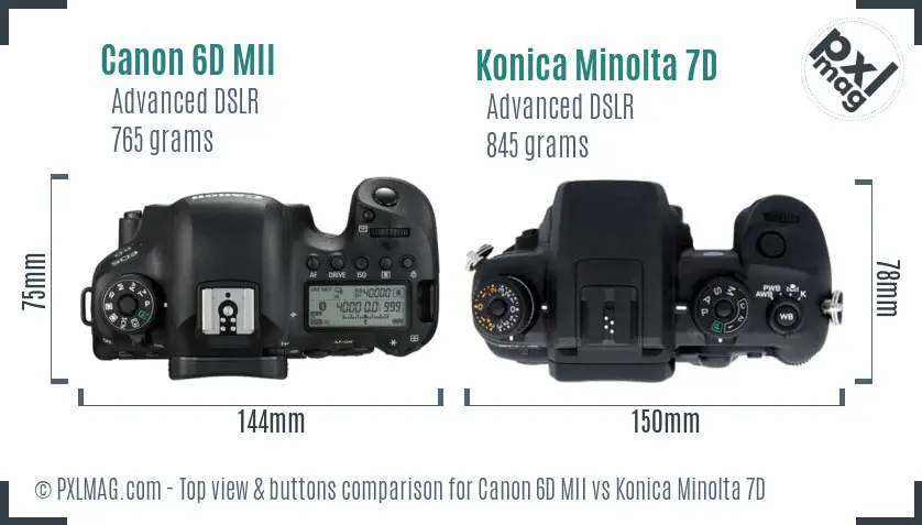 Canon 6D MII vs Konica Minolta 7D top view buttons comparison