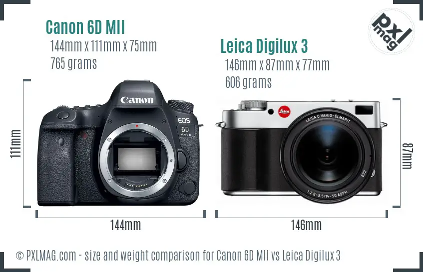 Canon 6D MII vs Leica Digilux 3 size comparison