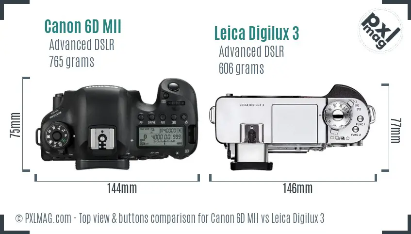 Canon 6D MII vs Leica Digilux 3 top view buttons comparison
