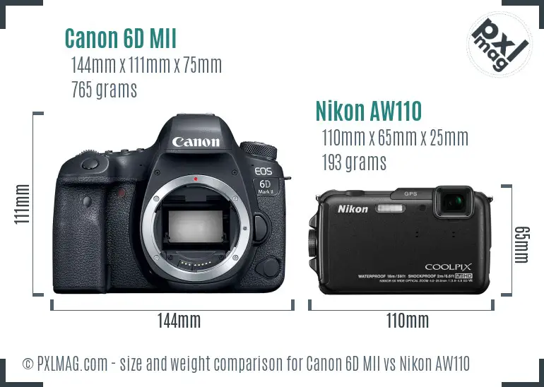 Canon 6D MII vs Nikon AW110 size comparison