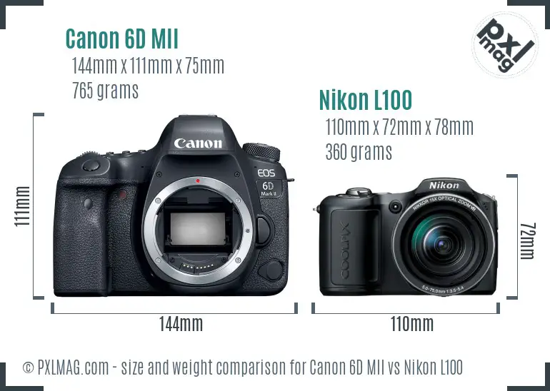 Canon 6D MII vs Nikon L100 size comparison