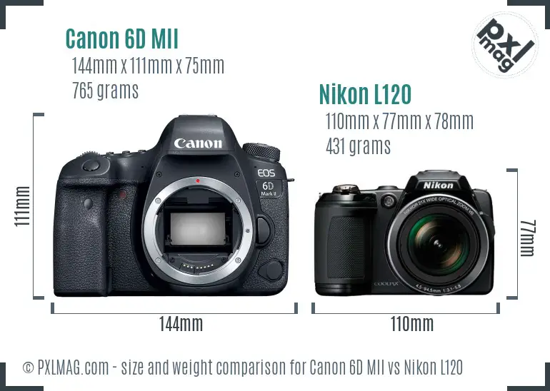 Canon 6D MII vs Nikon L120 size comparison