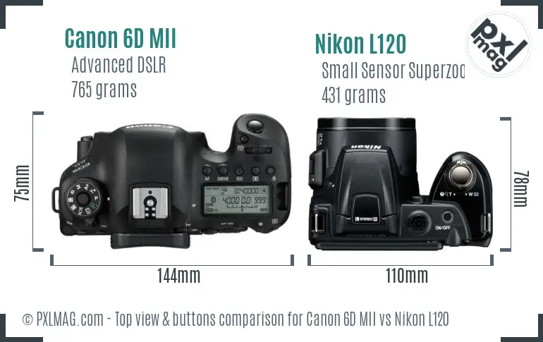 Canon 6D MII vs Nikon L120 top view buttons comparison