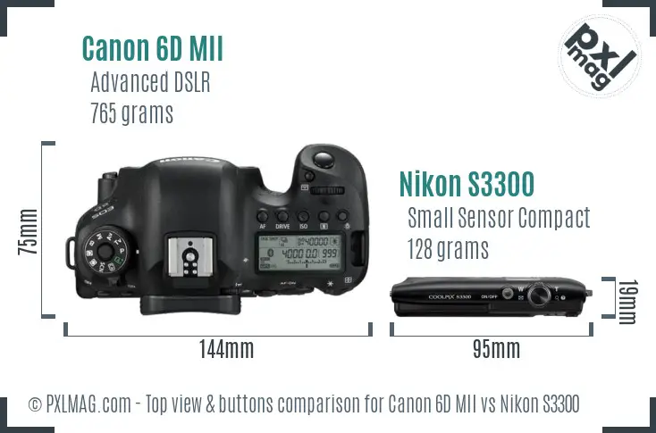 Canon 6D MII vs Nikon S3300 top view buttons comparison
