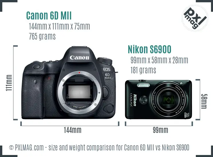 Canon 6D MII vs Nikon S6900 size comparison