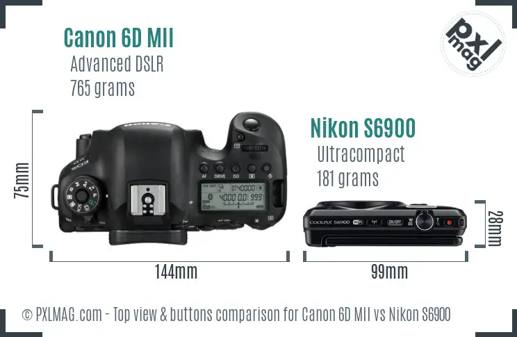 Canon 6D MII vs Nikon S6900 top view buttons comparison