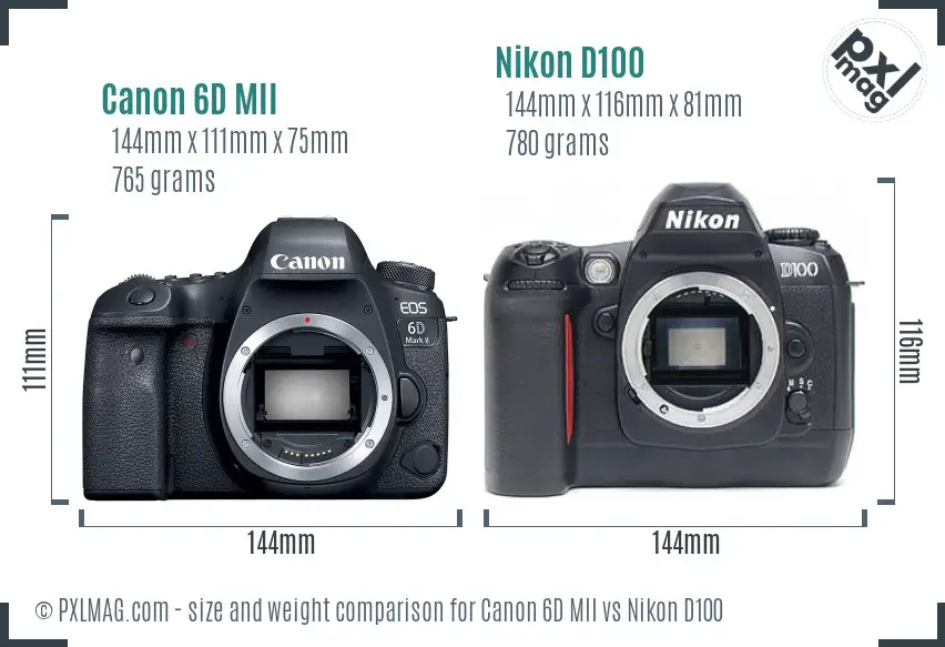 Canon 6D MII vs Nikon D100 size comparison