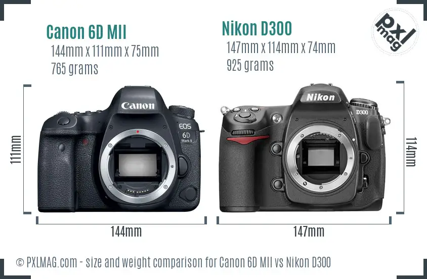 Canon 6D MII vs Nikon D300 size comparison
