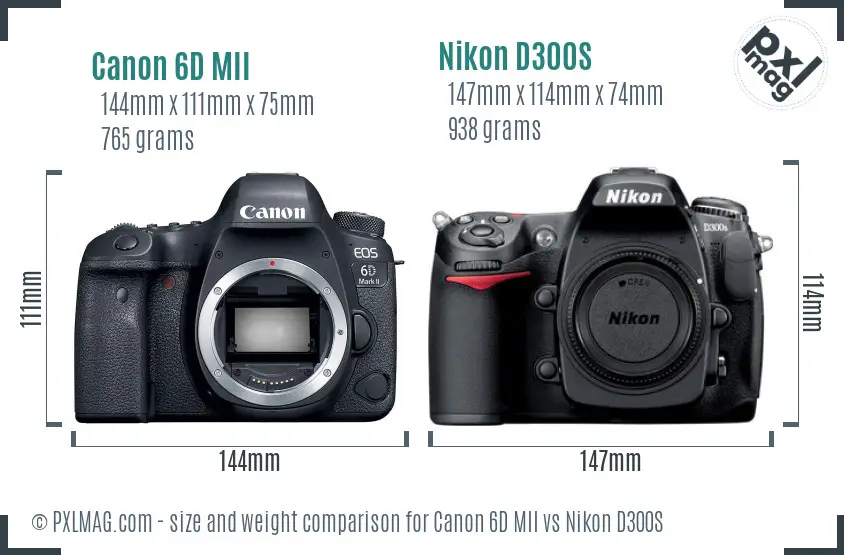 Canon 6D MII vs Nikon D300S size comparison