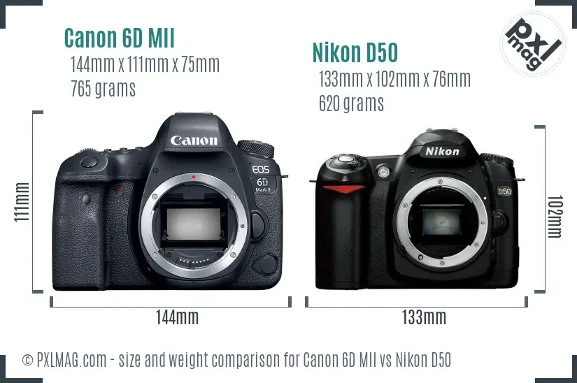 Canon 6D MII vs Nikon D50 size comparison