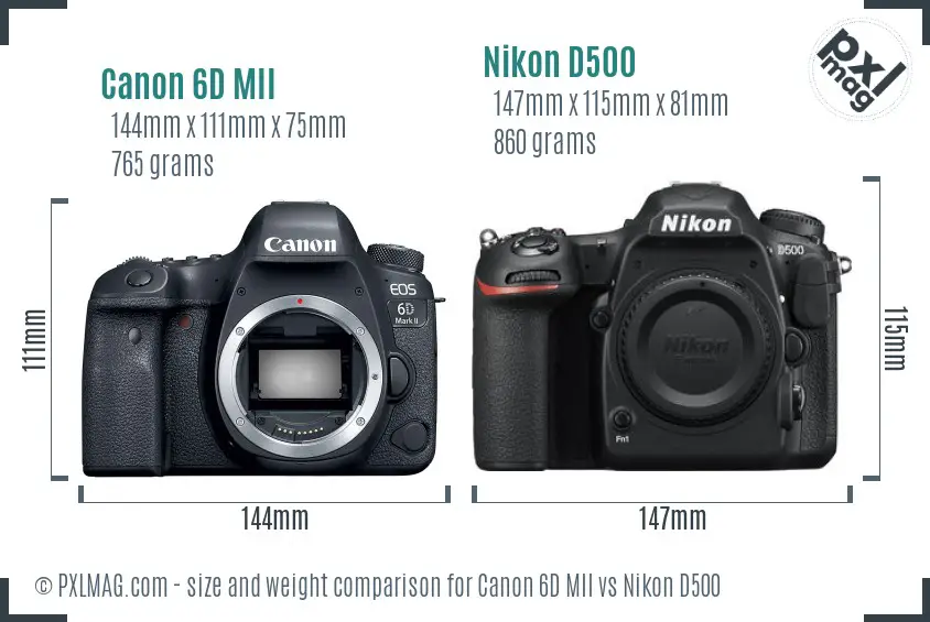 Canon 6D MII vs Nikon D500 size comparison