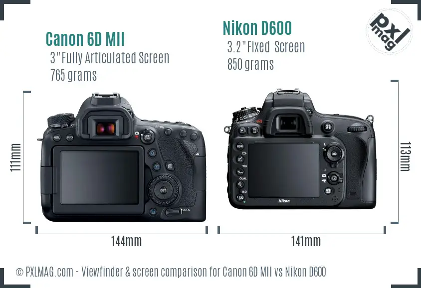 Canon 6D MII vs Nikon D600 Screen and Viewfinder comparison