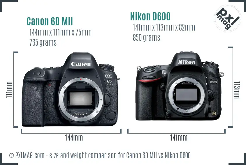 Canon 6D MII vs Nikon D600 size comparison