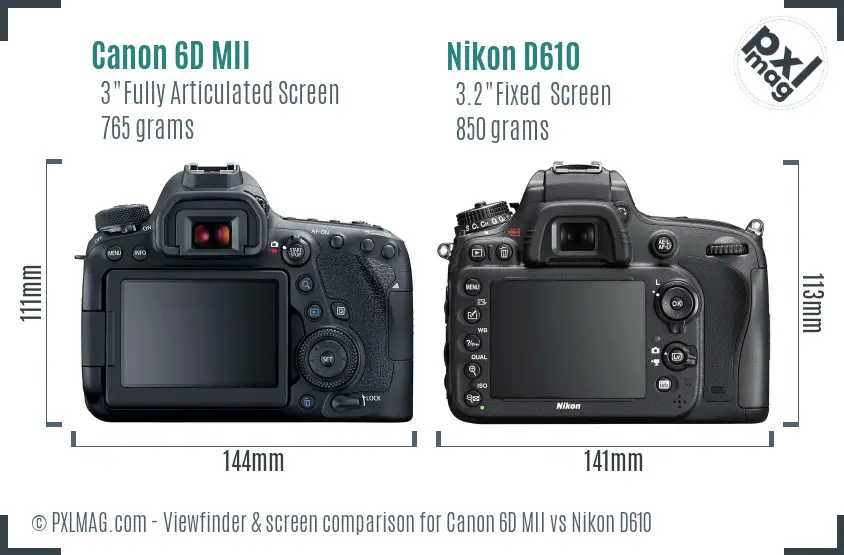 Canon 6D MII vs Nikon D610 Screen and Viewfinder comparison