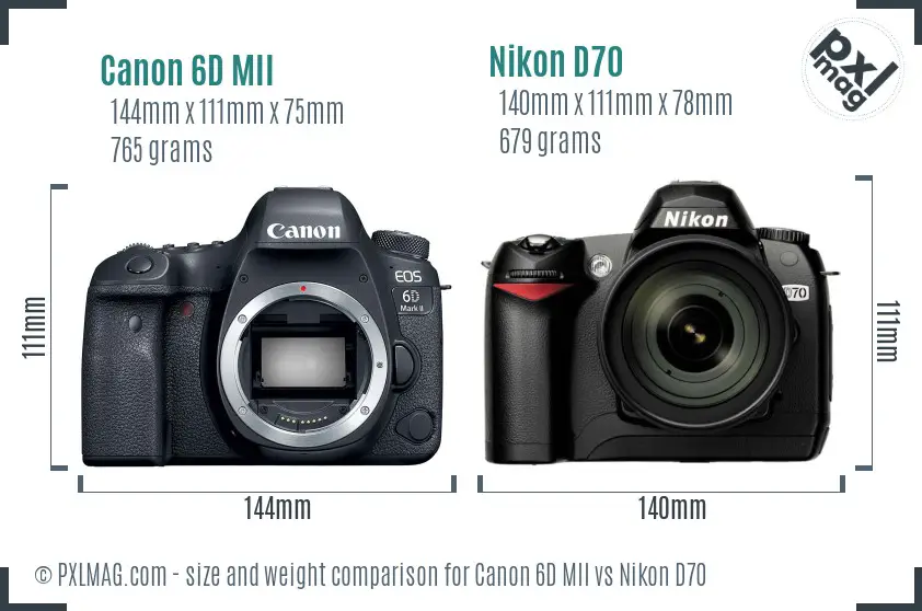 Canon 6D MII vs Nikon D70 size comparison