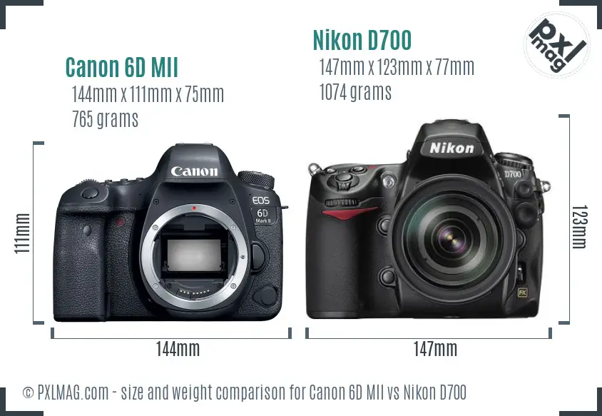 Canon 6D MII vs Nikon D700 size comparison