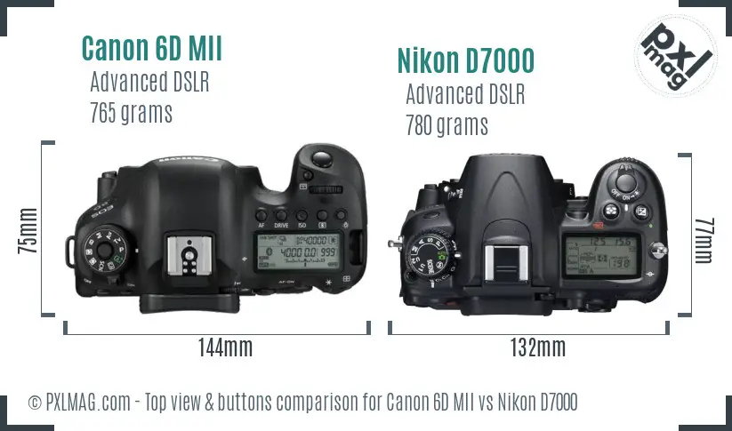 Canon 6D MII vs Nikon D7000 top view buttons comparison