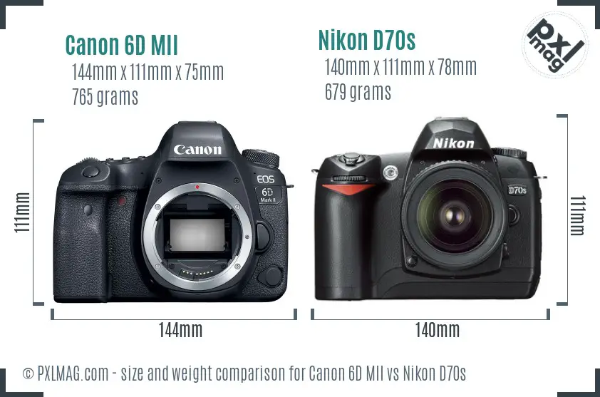 Canon 6D MII vs Nikon D70s size comparison