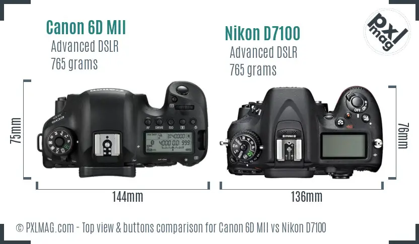 Canon 6D MII vs Nikon D7100 top view buttons comparison