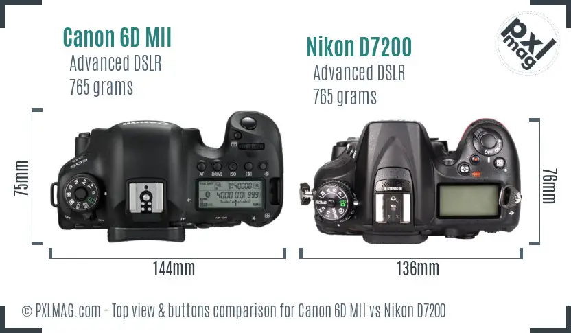 Canon 6D MII vs Nikon D7200 top view buttons comparison