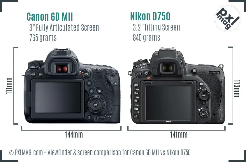 Canon 6D MII vs Nikon D750 Screen and Viewfinder comparison