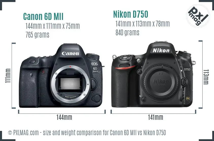 Canon 6D MII vs Nikon D750 size comparison