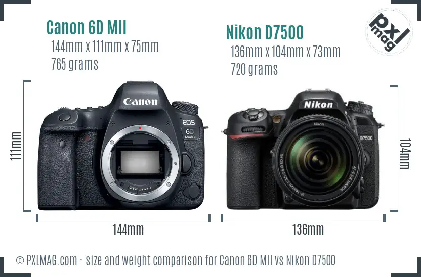Canon 6D MII vs Nikon D7500 size comparison